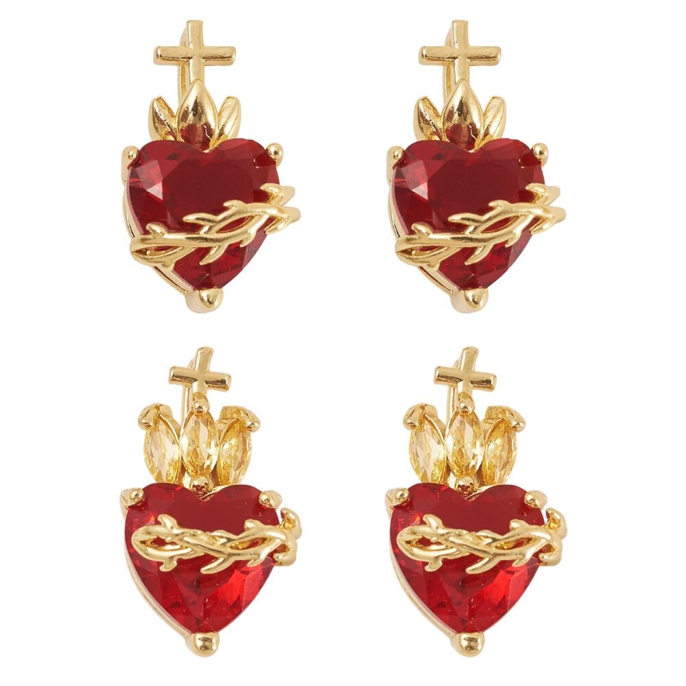 8222 4Pcs 18K Gold Plated Red Heart Charms Crystal Glass Gothic Sacred